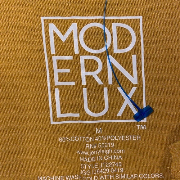 •MODERN LUX•"SUNKISSED" MUSTARD SPLIT SCOOPNECK RAW EDGE TRIM TOP SIZE MEDIUM - Picture 5 of 7